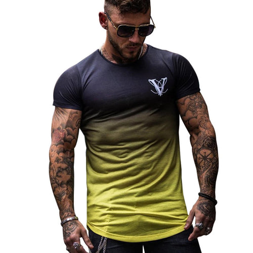 Rashgard GYM T Shirt Men Slim Fit Sport Shirt Men Gradient Color Running Tshirt Men Quick Dry Jogging Fitness T-Shirt Sport Tops