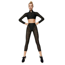 Load image into Gallery viewer, 2PCS Women&#39;s Yoga Wear Set High Waist Gym Fitness Clothing Leopard Print Lace Running Sportswear