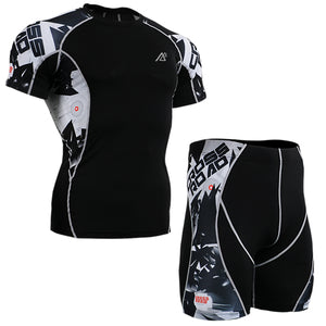 The new mens running sets suits track suit comfort fitness t shirt 2015 fitness running t shirt+shorts men gym wear