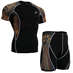 The new mens running sets suits track suit comfort fitness t shirt 2015 fitness running t shirt+shorts men gym wear