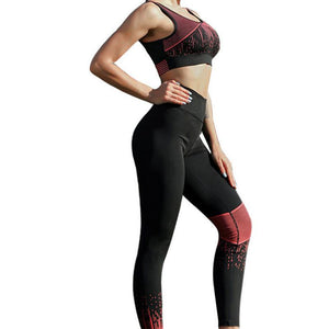 Piecing Print Yoga Set Fitness Women Sports Running Suit Gym Wear Vest Pants Hip-lifting Slim Workout Elastic Yoga Sets