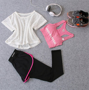 1Set/3Pcs Sport Wear Gym Running Yoga Set Sport Shirt for Women Sports Bra Fitness Pants Leggings Shorts Tracksuit Gym Leggings