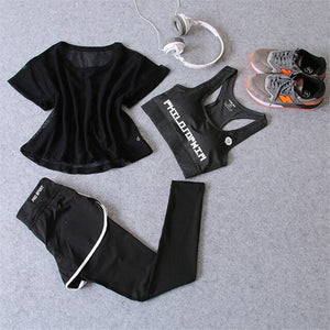 1Set/3Pcs Sport Wear Gym Running Yoga Set Sport Shirt for Women Sports Bra Fitness Pants Leggings Shorts Tracksuit Gym Leggings