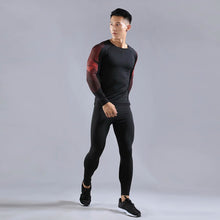 Load image into Gallery viewer, Men&#39;s Sports Fitness Running T-Shirt + Pants-Compression Skin Compression Fitness Training Suits Long Sleeve Fitness Yoga Wear