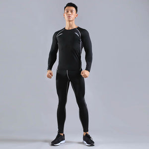 Men's Sports Fitness Running T-Shirt + Pants-Compression Skin Compression Fitness Training Suits Long Sleeve Fitness Yoga Wear