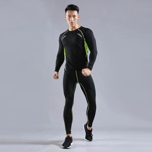 Men's Sports Fitness Running T-Shirt + Pants-Compression Skin Compression Fitness Training Suits Long Sleeve Fitness Yoga Wear