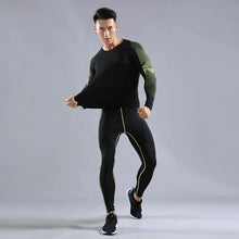 Load image into Gallery viewer, Men&#39;s Sports Fitness Running T-Shirt + Pants-Compression Skin Compression Fitness Training Suits Long Sleeve Fitness Yoga Wear