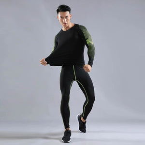 Men's Sports Fitness Running T-Shirt + Pants-Compression Skin Compression Fitness Training Suits Long Sleeve Fitness Yoga Wear