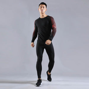 Men's Sports Fitness Running T-Shirt + Pants-Compression Skin Compression Fitness Training Suits Long Sleeve Fitness Yoga Wear