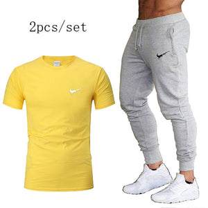 Autumn running set suits Men's Tracksuit Sports Suit Gym Fitness t-shirt+pants Running Jogging Sport Wear Exercise Workout Tight