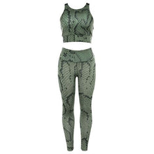 Load image into Gallery viewer, 2019 Women Snake Skin Print 2 Pieces Sets Back Hollow Out Active Wear Top Bra Fitness Leggings Elastic Waist Tracksuits