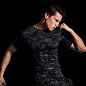 Men Elastic Compression Sportswear Patchwork Sport Suit Male Fitness Gym Sports Set Basketball 2XL Training Running Sports Wear