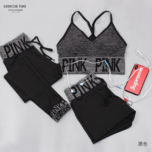 Pink Sports Yoga Sets Sports Bra+Yoga Pants+Shorts Fitness Clothing Sportwear Women Yoga Suit Sports Wear For Women Gym Clothing