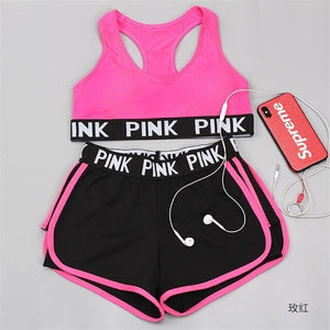 Pink Sports Yoga Sets Sports Bra+Yoga Pants+Shorts Fitness Clothing Sportwear Women Yoga Suit Sports Wear For Women Gym Clothing