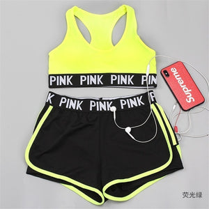 Pink Sports Yoga Sets Sports Bra+Yoga Pants+Shorts Fitness Clothing Sportwear Women Yoga Suit Sports Wear For Women Gym Clothing