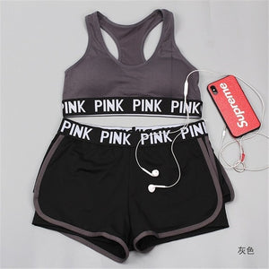 Pink Sports Yoga Sets Sports Bra+Yoga Pants+Shorts Fitness Clothing Sportwear Women Yoga Suit Sports Wear For Women Gym Clothing