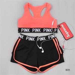 Pink Sports Yoga Sets Sports Bra+Yoga Pants+Shorts Fitness Clothing Sportwear Women Yoga Suit Sports Wear For Women Gym Clothing