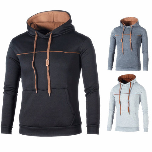 Autumn And Winter Sport Hoodies Men New Striped Color Matching Casual Hooded Pullover Sweater Running Sportswear Add Velvet Coat