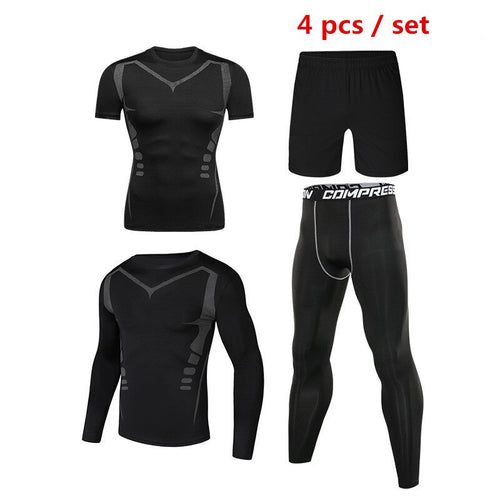 4pcs / set Men's Tracksuit Sport Suit Gym Fitness Compression Clothing Running Jogging Sport Wear Exercise Workout Tights