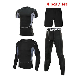 4pcs / set Men's Tracksuit Sport Suit Gym Fitness Compression Clothing Running Jogging Sport Wear Exercise Workout Tights