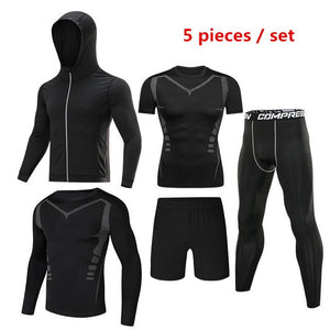 4pcs / set Men's Tracksuit Sport Suit Gym Fitness Compression Clothing Running Jogging Sport Wear Exercise Workout Tights