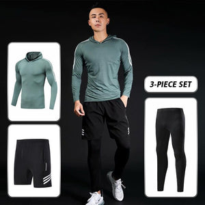 3pcs / set Workout Male Sport Suit Gym Compression Clothes Fitness Running Jogging Sport Wear Exercise Workout Tights