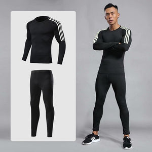 3pcs / set Workout Male Sport Suit Gym Compression Clothes Fitness Running Jogging Sport Wear Exercise Workout Tights