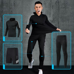 5pcs / set tracksuit male compression sports wear for men gym fitness clothes running jogging exercise workout suits