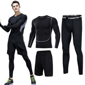 3Pcs/Set Men's Tracksuit Compression Sports Suit Gym Fitness Clothes Running Jogging Sport Wear Training Exercise Workout Tights