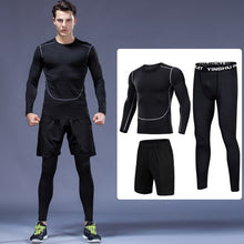 Load image into Gallery viewer, 3Pcs/Set Men&#39;s Tracksuit Compression Sports Suit Gym Fitness Clothes Running Jogging Sport Wear Training Exercise Workout Tights