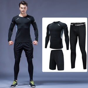 3Pcs/Set Men's Tracksuit Compression Sports Suit Gym Fitness Clothes Running Jogging Sport Wear Training Exercise Workout Tights