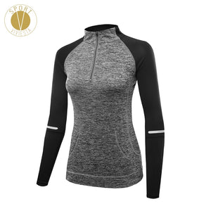 High Neck Half Zip Sports Pullover Women's Hiking Running Outdoor Yoga Winter Leisure Zipper Long Sleeve Shirt Top Sweater