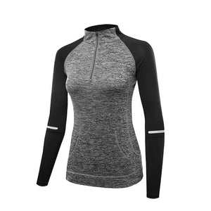 High Neck Half Zip Sports Pullover Women's Hiking Running Outdoor Yoga Winter Leisure Zipper Long Sleeve Shirt Top Sweater