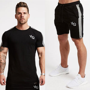 summer 2pcs Running Set Men T-Shirt short sleeves Football Soccer Basketball Sport Wear Suit Sportswear Men's Fitness Clothing