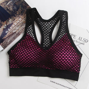 Mesh Sports Bra Hollow Out Sport Top Seamless Fitness Yoga Bras Women Gym Top Padded Running Vest Shockproof Push Up Crop Top