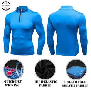 Men's Shapers Trainning&Exercise Sweater 3D Tight Elastic Quick-dry Wicking Sport GYM Running Long Sleeves Stand Collar Sweaters