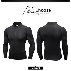 Men's Shapers Trainning&Exercise Sweater 3D Tight Elastic Quick-dry Wicking Sport GYM Running Long Sleeves Stand Collar Sweaters