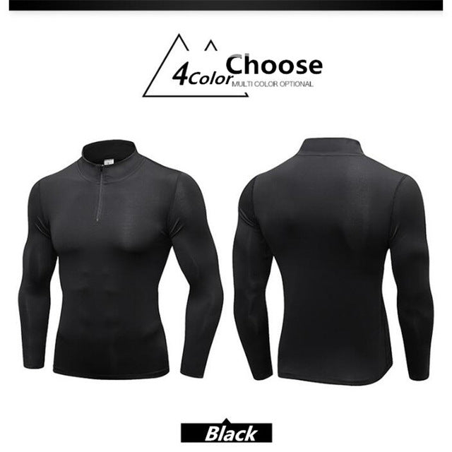 Men's Shapers Trainning&Exercise Sweater 3D Tight Elastic Quick-dry Wicking Sport GYM Running Long Sleeves Stand Collar Sweaters