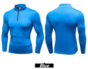 Men's Shapers Trainning&Exercise Sweater 3D Tight Elastic Quick-dry Wicking Sport GYM Running Long Sleeves Stand Collar Sweaters