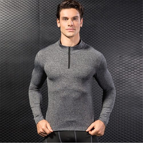 #9004 Winter Fall Men Gym Sport Hiking Running Training Thermal Top Long Sleeve Stand Neck Shirts Tops Sweaters 4Colors S-XXL