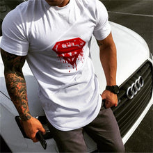 Load image into Gallery viewer, Superman Sport T Shirt Men Cotton Patchwork Mesh Mens Running T-Shirt Sportswear Bodybuilding Fitness Shirt slim fit Gym Tshirt