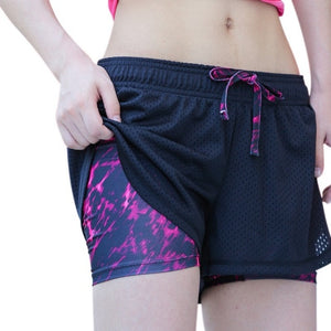 2 in 1 Women Summer Yoga Shorts Mesh Breathable Ladie Girl Short Pants Running Athletic Two Layer Sport Fitness Short Pants