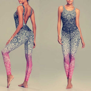 TQSKK Mandala Print Yoga Set Fitness Women Sports Running Suit Gym Wear Halter Vest Workout Elastic Quick Dry Yoga Sets