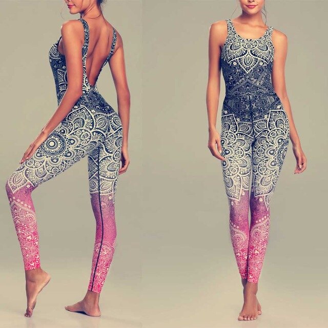 TQSKK Mandala Print Yoga Set Fitness Women Sports Running Suit Gym Wear Halter Vest Workout Elastic Quick Dry Yoga Sets